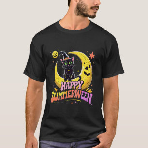 Camiseta Feliz Gato Preto Summerween Halloween Vibes de Pra