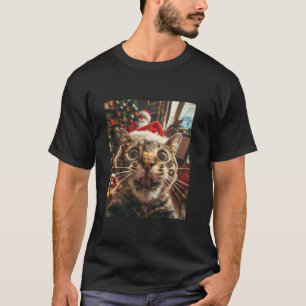 Camiseta Feliz Gato Selfie Com Papais noeis De Natal