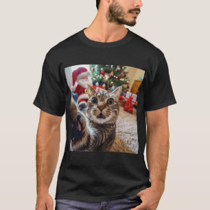 Camiseta Feliz Gato Selfie Com Papais noeis De Natal