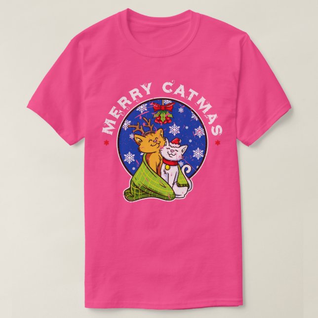 Camiseta Feliz Gatos Gelados Casal Natal (Frente do Design)