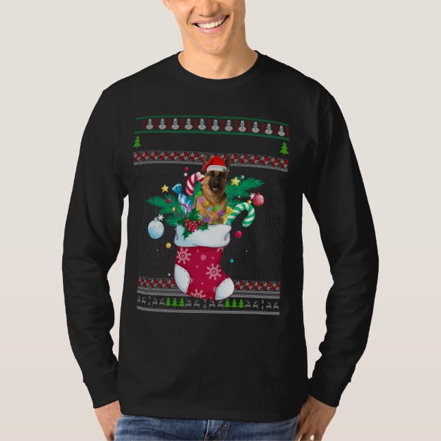 Camiseta Feliz German shepherd De Natal Cachorro Engraçado (Frente)