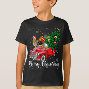 Camiseta Feliz German shepherd de Natal Papais noeis Vermel