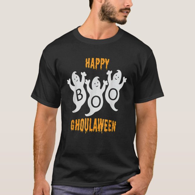 Camiseta Feliz Ghoulabetween Halloween Cute Ghosts Trio Com (Frente)