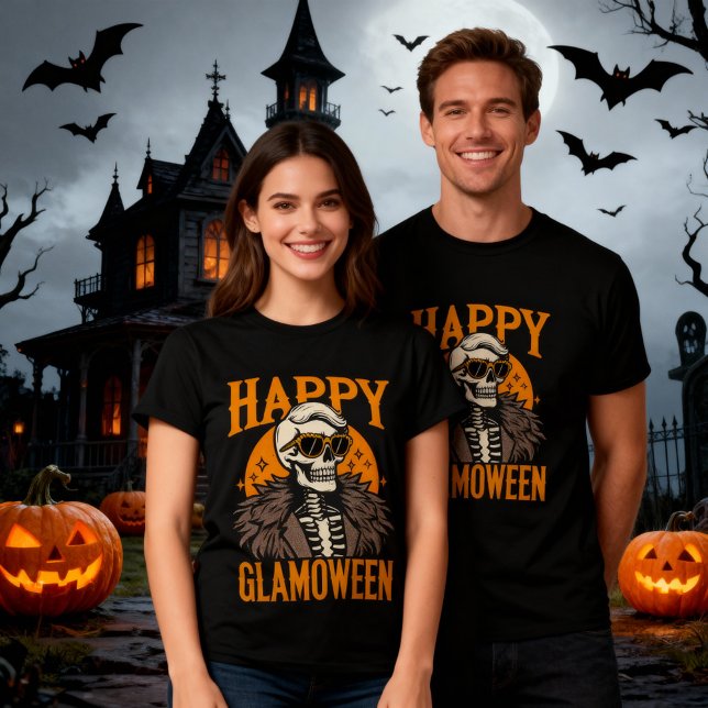 Camiseta Feliz Glamopolo Glamourous Halloween Skeleton (Criador carregado)