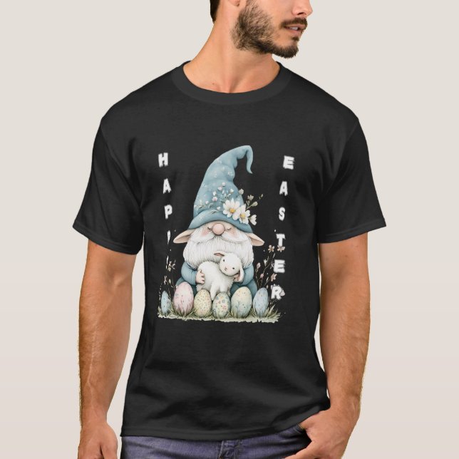 Camiseta Feliz Gnome da Páscoa com Cordeiro e Ovos (Frente)