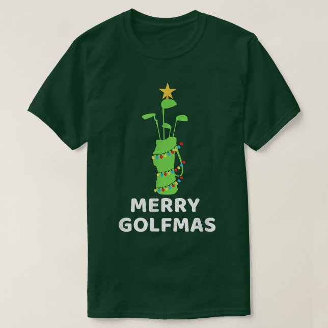 Camiseta Feliz Golfmas Clube de Golfe Árvore de Natal Engra (Frente do Design)
