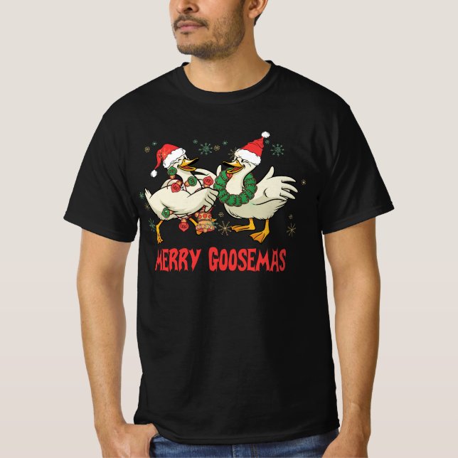 Camiseta Feliz Goosemas Engraçado Bobo do Pato de Natal Me  (Frente)