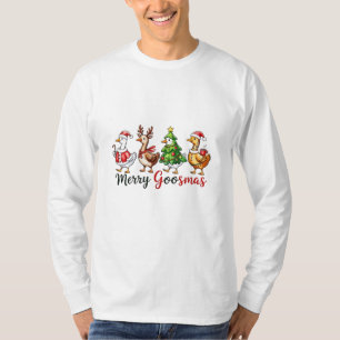 Camiseta Feliz Goosemas Ganso de Natal Vestindo Papai Noel