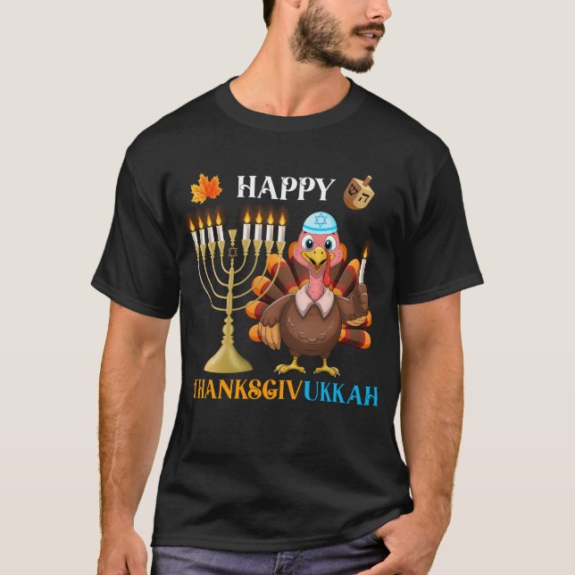 Camiseta Feliz Graças a Deus Turquia Menorah (Frente)