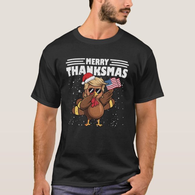 Camiseta Feliz Graças Dabbing Turkey Trump Papais noeis Nat (Frente)