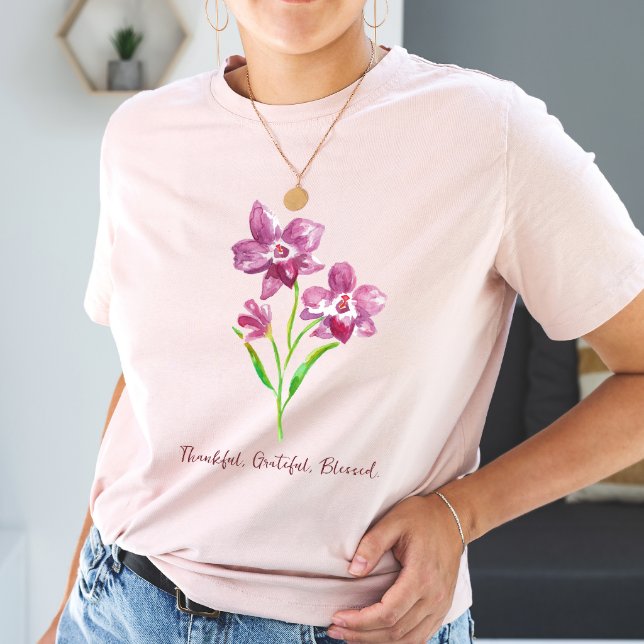 Camiseta Feliz, Grata, Bênção floral (Criador carregado)