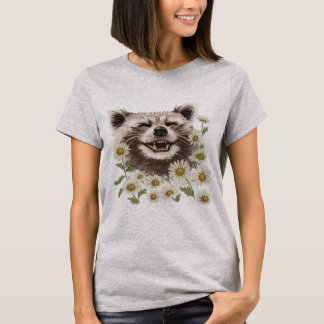 Camiseta Feliz guaxinim bonitinho nas margaridas