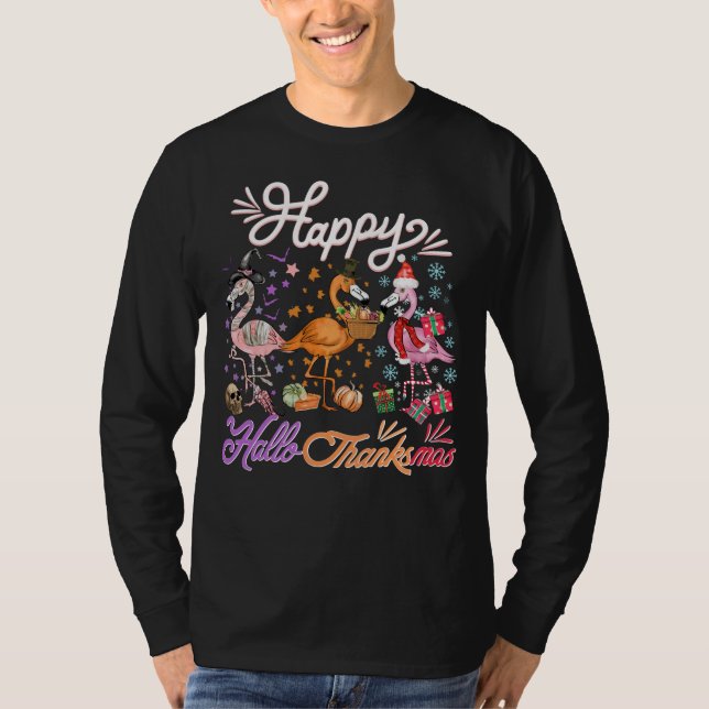 Camiseta Feliz Hallo Feliz Flamingo Engraçado E Bonito Nata (Frente)