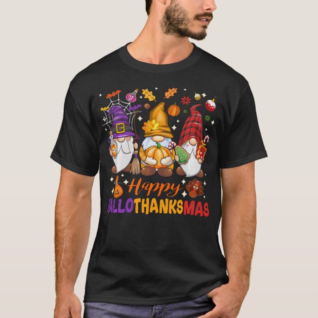 Camiseta Feliz Hallo Obrigados Mas Halloween Ação de Graças (Frente)