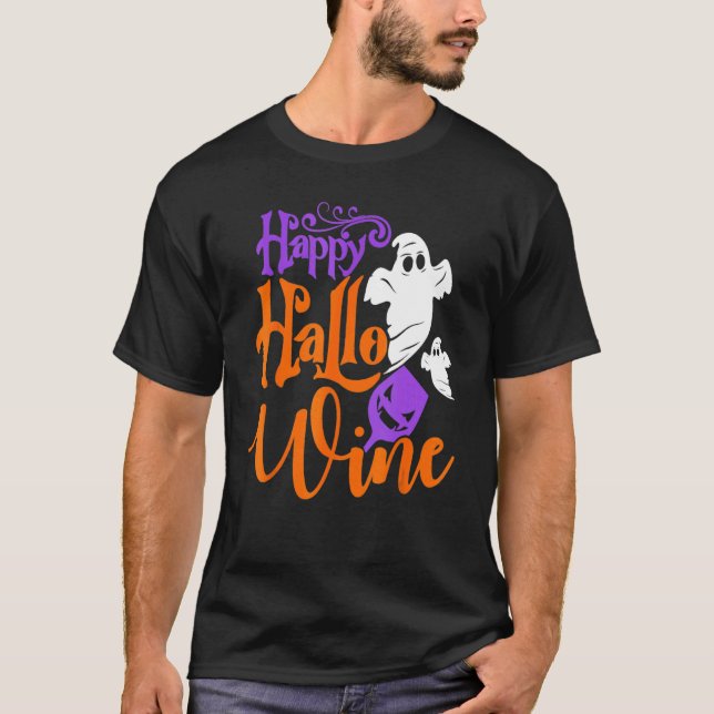 Camiseta Feliz Hallo Wine Halloween Graphic Bebendo (Frente)