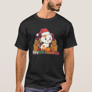 Camiseta Feliz HalloGracasMas Gato Com Chapéu de Papai Noel