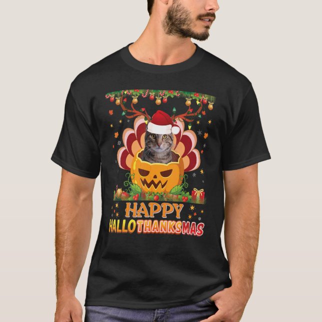 Camiseta Feliz Hallothanksmas American Shorthair Cat Hallow (Frente)