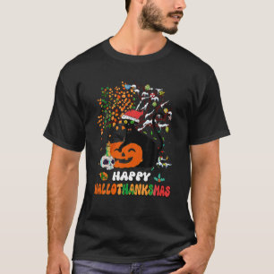 Camiseta Feliz Hallothanksmas Black Cat Halloween Graças