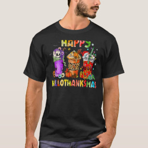 Camiseta Feliz Hallothanksmas Café Latte Bruxa Noel Hat