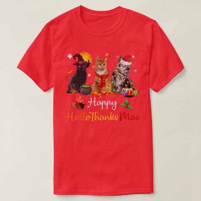 Camiseta Feliz Hallothanksmas Cats Lover Halloween Feliz Ch (Frente do Design)