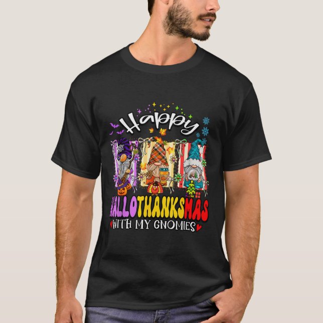 Camiseta Feliz Hallothanksmas com meus nômadas Halloween Th (Frente)
