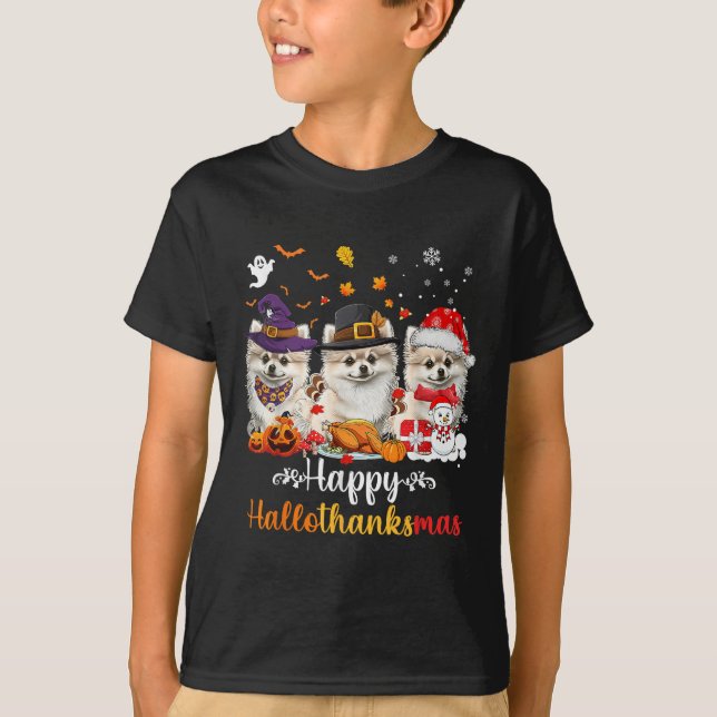 Camiseta Feliz Hallothanksmas Cristo de Dia das Bruxas de C (Frente)