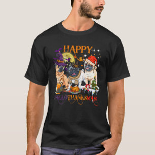 Camiseta Feliz Hallothanksmas Cute Pug Halloween Thanksgivi