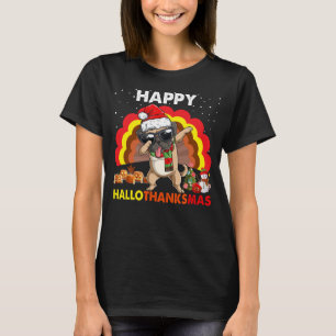 Camiseta Feliz Hallothanksmas Dabbing Pug Papais noeis T Sh