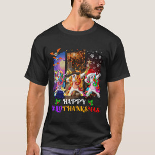 Camiseta Feliz Hallothanksmas Dabbing Zumbi Unicórnio