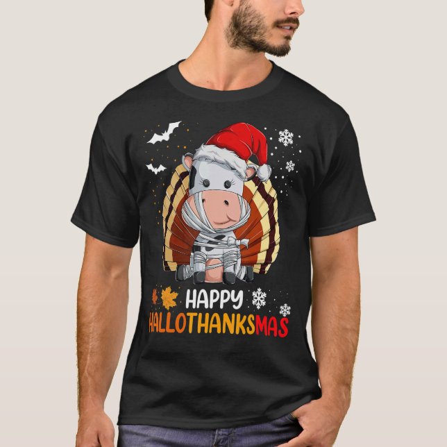 Camiseta Feliz Hallothanksmas Dia de Ação de Graças Natal H (Frente)