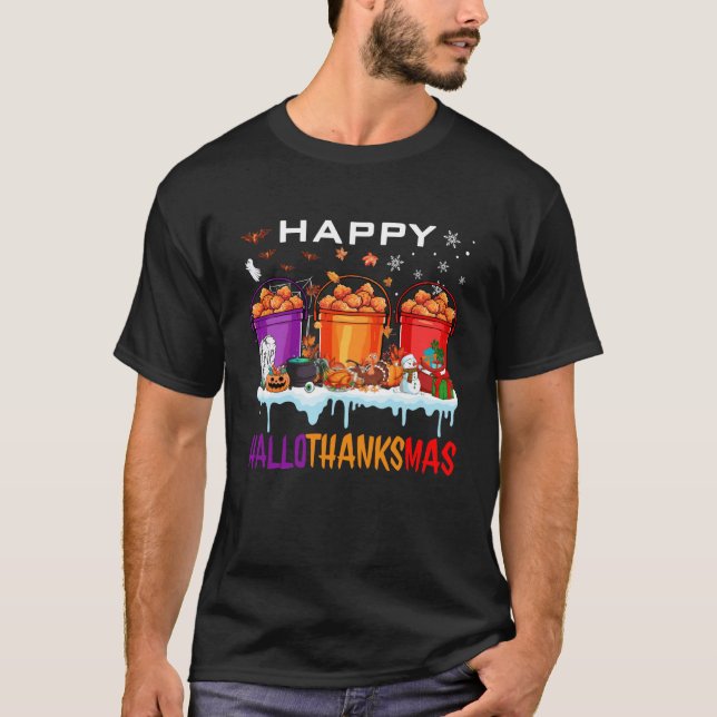 Camiseta Feliz Hallothanksmas Frango Nuggets Halloween Tha (Frente)