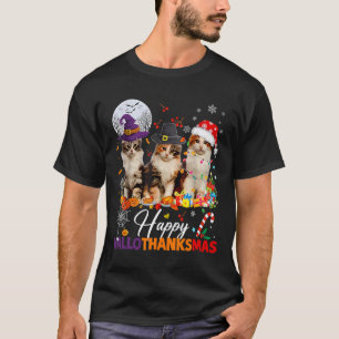 Camiseta Feliz Hallothanksmas Gatinhos Fofos Halloween Dia