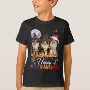 Camiseta Feliz Hallothanksmas Gatinhos Fofos Halloween Dia