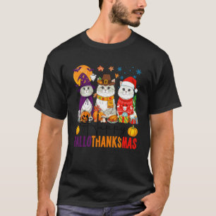 Camiseta Feliz Hallothanksmas Gatos Persas Halloween Ação d