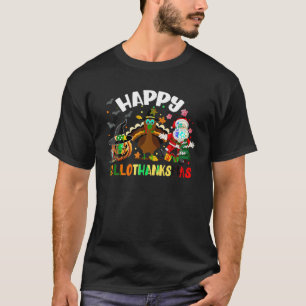 Camiseta Feliz Hallothanksmas Ghost Turkey Papai noel Hallo
