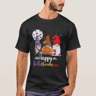 Camiseta Feliz Hallothanksmas Gnomo Fofo Abóbora Papai Noel