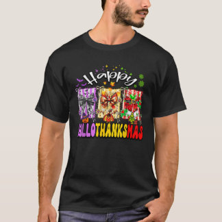 Camiseta Feliz Hallothanksmas Laço Coquete de Halloween Açã