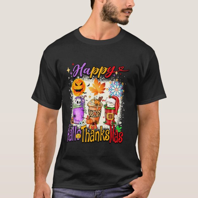 Camiseta Feliz Hallothanksmas Latte Halloween Ação de Graça (Frente)