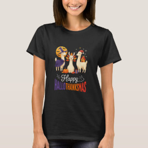 Camiseta Feliz Hallothanksmas Lhamas Dia das Bruxas Dia de