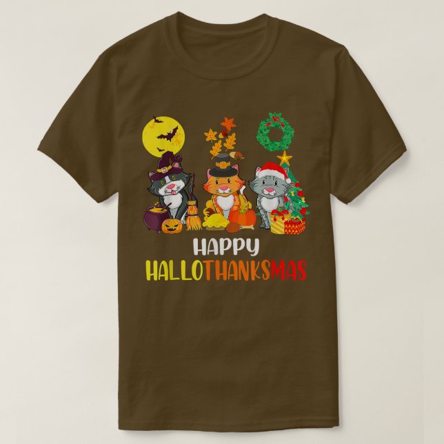 Camiseta Feliz Hallothanksmas Obrigado de Natal para o Dia  (Frente do Design)