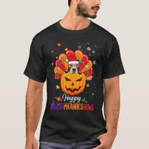 Camiseta Feliz HalloThanksMas Outono Abóbora Pitbull Papai