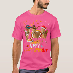 Camiseta Feliz Hallothanksmas Papais noeis Cute Witch Turke