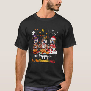 Camiseta Feliz Hallothanksmas Pitbull Cachorro no Natal