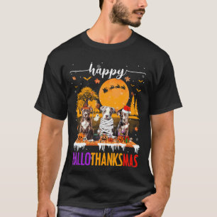 Camiseta Feliz Hallothanksmas Pitbull Cão Halloween Dia de