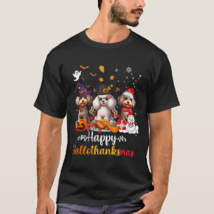 Camiseta Feliz Hallothanksmas Poodle Dog Halloween Christma