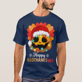 Camiseta Feliz Hallothanksmas Pumpkin com Luzes e Sa do Nat