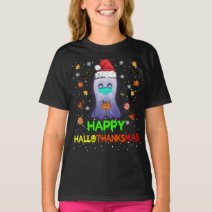 Camiseta Feliz Hallothanksmas Pumpkin Ghost Santa Hats