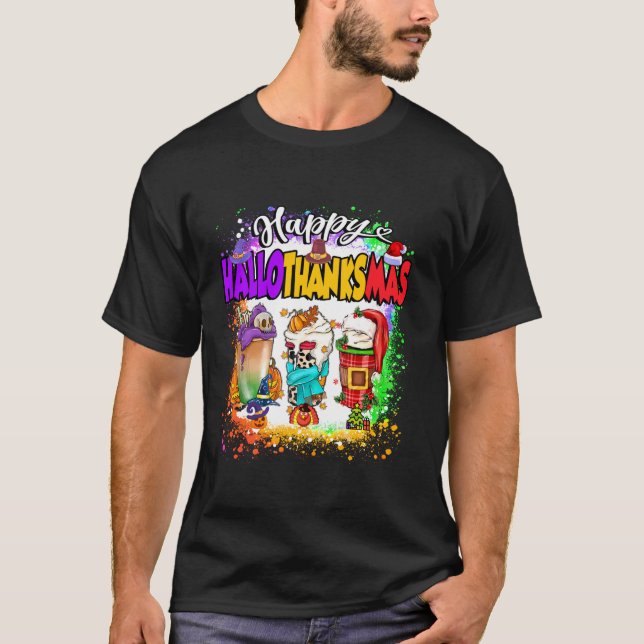 Camiseta Feliz Hallothanksmas Pumpkin Spice Latte Halloween (Frente)