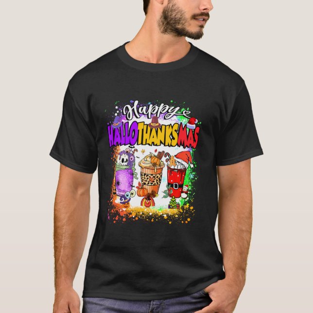 Camiseta Feliz Hallothanksmas Pumpkin Spice Latte Halloween (Frente)