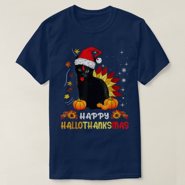 Camiseta Feliz Hallothanksmas Shirt Black Cat Halloween The (Frente do Design)